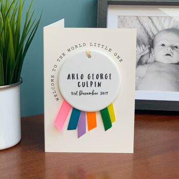 New Baby Card With Ceramic Rosette Keepsake, 3 of 4
