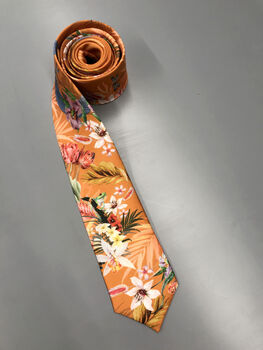 Rust Coloured Silk Tie, In Tropical 'Eden' Print, 3 of 7