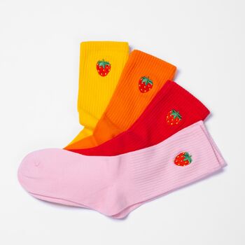 Strawberry Socks Embroidered Unisex Crew Socks, 6 of 6