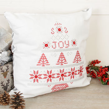 Cross Stitch Christmas Joy Cushion Cover, 3 of 6