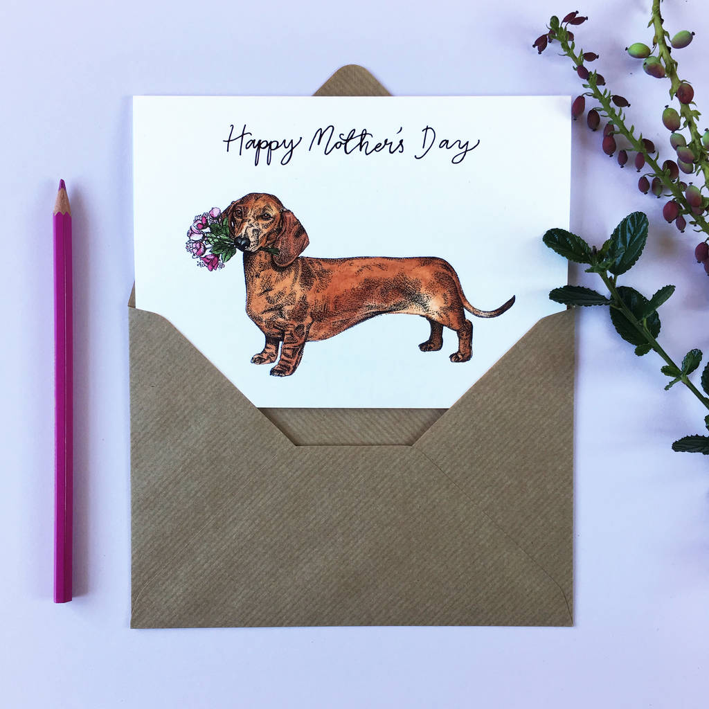 Sausage Dog With A Flower Bouquet Mother's Day Card, 1 of 2