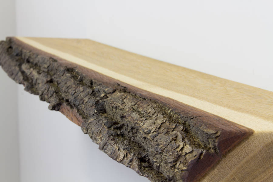 bark edge solid oak floating wall shelf by bespoak interiors