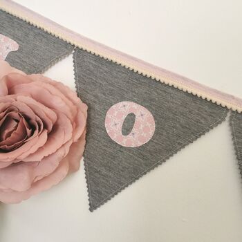 Bunting Personalised Luxury Grey And Pink New Baby Girl, 7 of 12