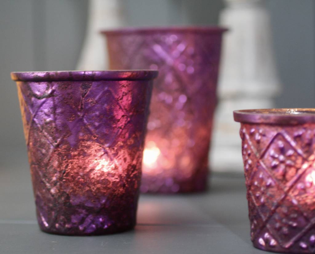 three purple votives by london garden trading