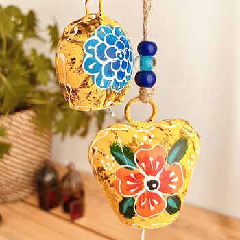 Hand Painted Mustard Yellow Long Hanging Bell Windchime, 4 of 9