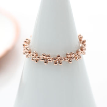 18ct Rose Gold Plated Band Of Flowers Ring, 2 of 4