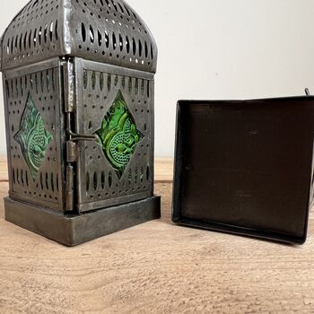 Silver Moroccan Style Lantern Green And Blue Glass, 10 of 11