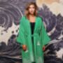 Origami And Hokusai Wave Embroidered Island Green Long Kimono, thumbnail 3 of 12