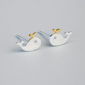 Sterling Silver Whale Stud Earrings, 2 of 5
