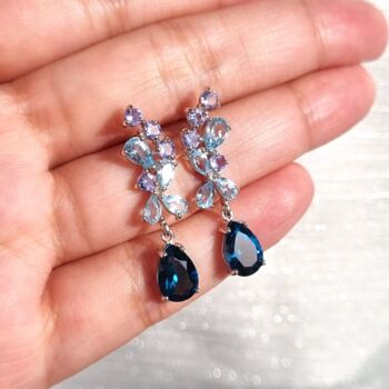 Blue Gemstone Drop Earrings In Sterling Silver And Gold, 3 of 10