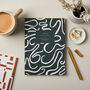 A5 Ruled Notebook In Green Abstract Squiggle, thumbnail 1 of 2