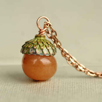 Amber Orange Small Moss Acorn Necklace, 5 of 9