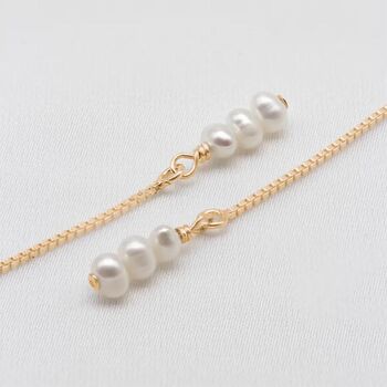 Mila Tiny Pearl Threader Earrings, 3 of 4