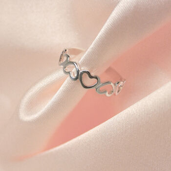 Sterling Silver 4mm Adjustable Hearts Band Toe Ring, 3 of 5