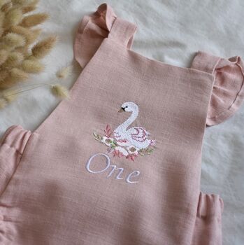 First Birthday Embroidered Swan Romper, 2 of 6