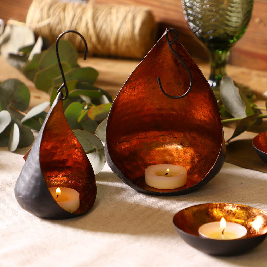 Two Autumn Copper Hanging Tea Light Candle Holders, 1 of 10