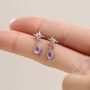 Sterling Silver Tiny Starburst And Dangle Moonstone Stud Earrings, thumbnail 3 of 12