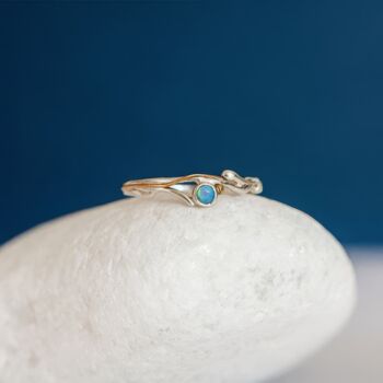 Molten Sterling Silver Organic Blue Opal Ring, 3 of 6