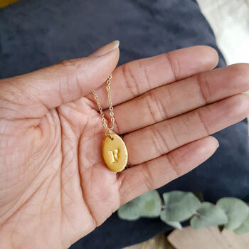 Initial Oval Pendant 24k Gold Necklace, 3 of 9