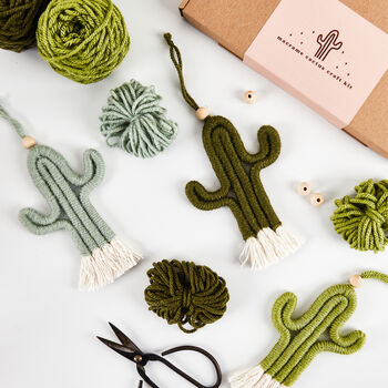 Make Your Own Mini Macrame Cactus Craft Kit In Khaki, 3 of 6