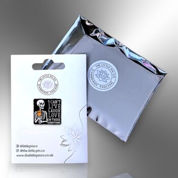 I Can't Live Laugh Love In These Conditions Skeleton Enamel Pin, 5 of 8