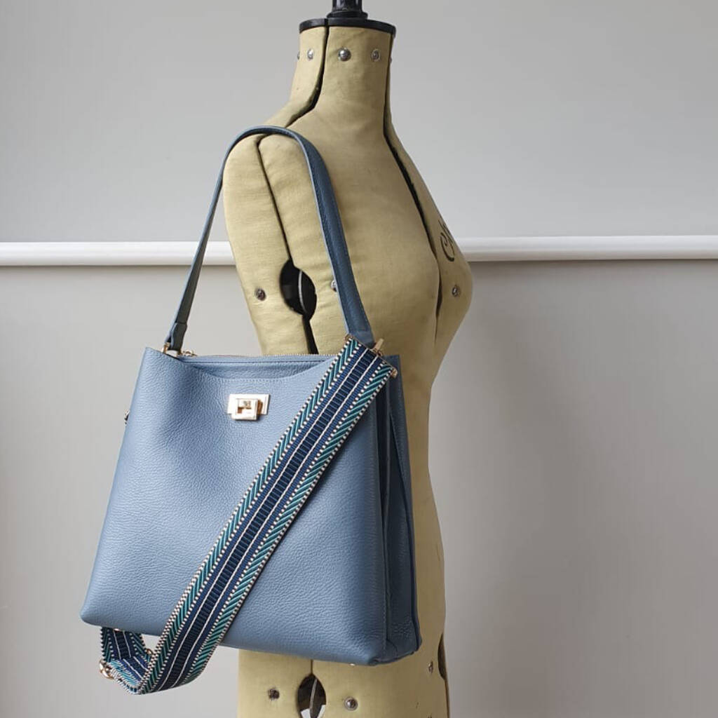 Denim Blue Leather Tote Bag And Strap By Apatchy | www.bagssaleusa.com/product-category/onthego-bag/