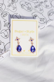 Blue Rose Gold Tear Drop Dangle Earrings, 3 of 5