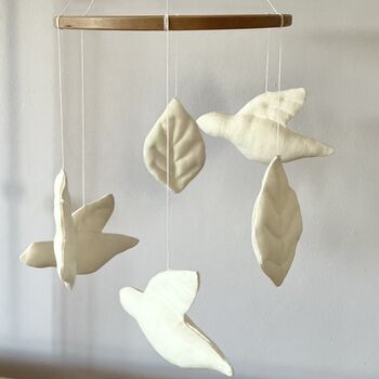 Linen Bird And Leaf Mobile Nursery Decor, 2 of 9