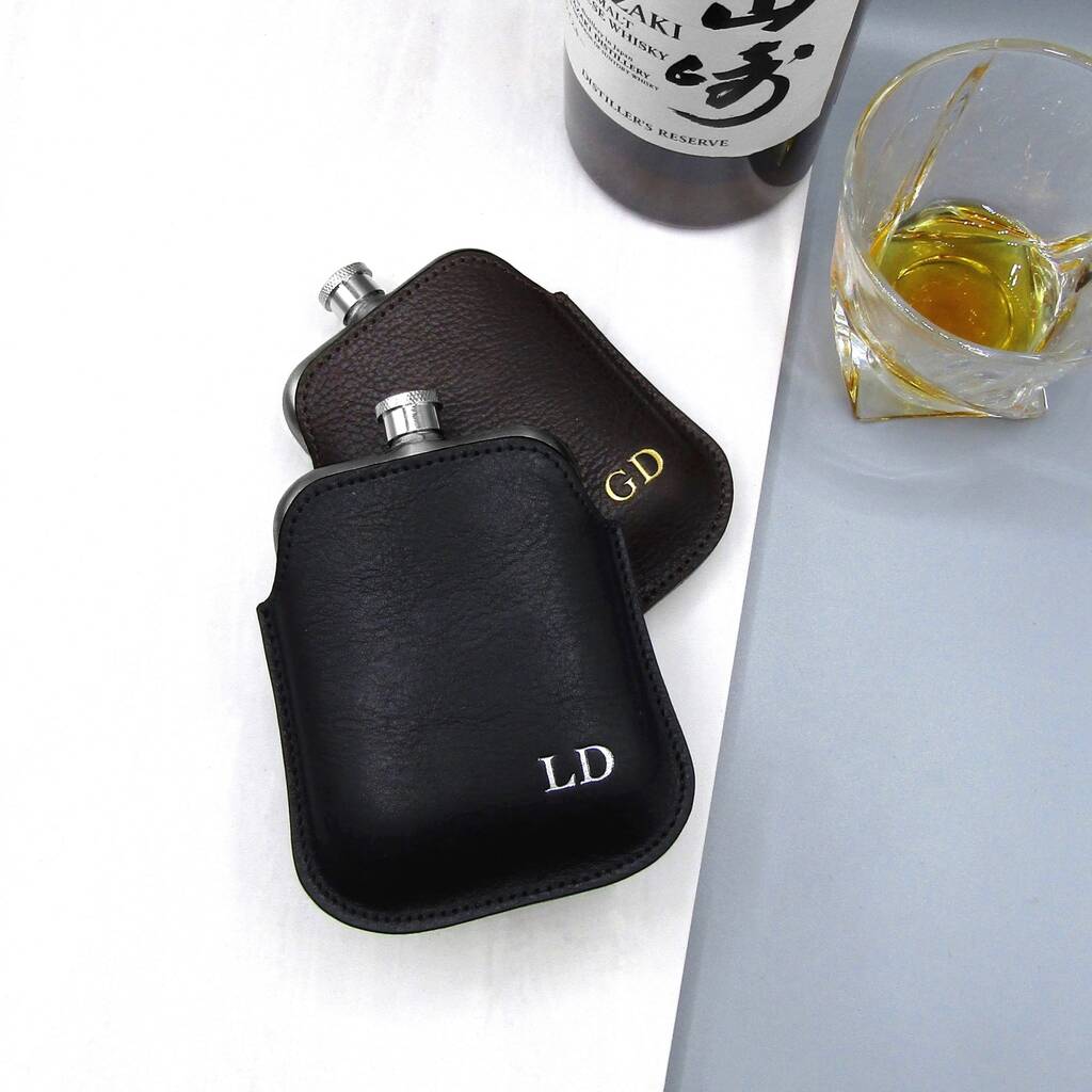 Handmade Hip Flask With Personalised Leather Sleeve, 1 of 4