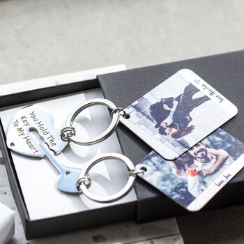 Engraved 'The Key To My Heart' Photo Keyring Duo, 4 of 4