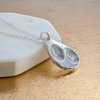 Silver Double Fingerprint Dewdrop Pendant, 3 of 6