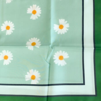 Mint Green Daisy Print Silky Scarf, 2 of 4