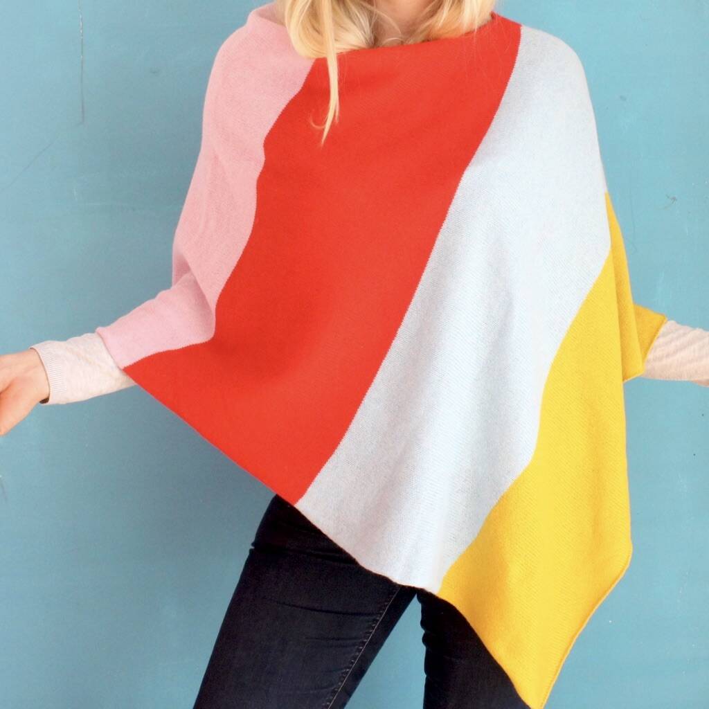 Colour Block Knitted Poncho By Gabrielle Vary Knitwear ...