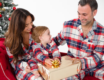 Family Christmas Personalised Embroidered Cream Check Pyjamas, 2 of 9