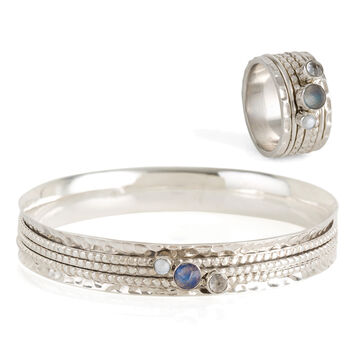 Ethereal Galaxy Silver Spinning Ring And Bangle Set, 6 of 11