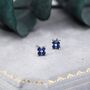 Sapphire Blue Cz Flower Stud Earrings, thumbnail 1 of 11