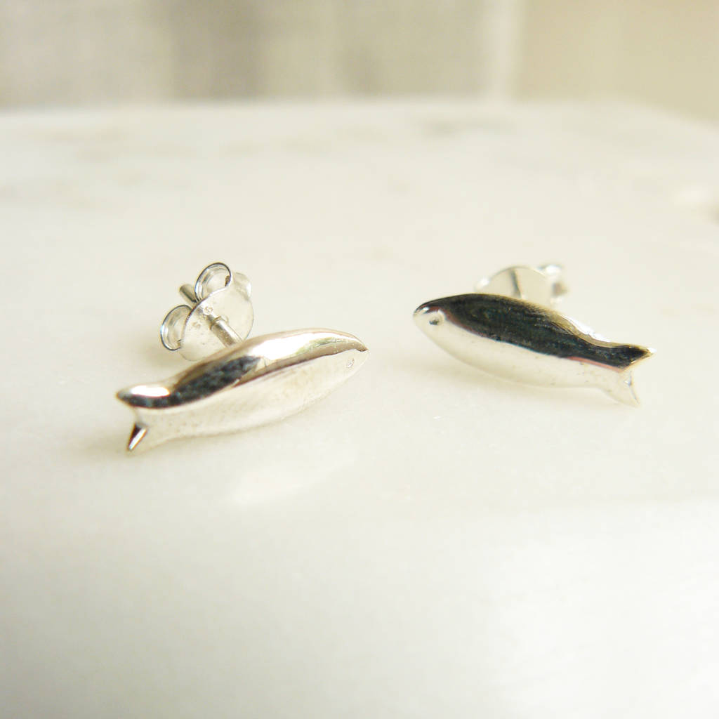 fish stud earrings in sterling silver by lime tree design ...