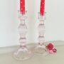 Pair Of Pink Glass Candlesticks ~ Two, thumbnail 1 of 5