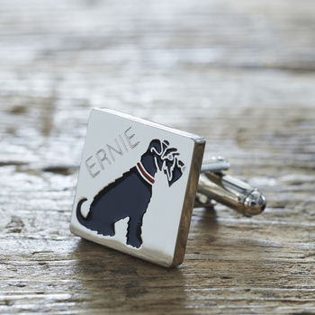 Daddy And Me Black Schnauzer Cufflinks And Dog Tag Set, 7 of 8