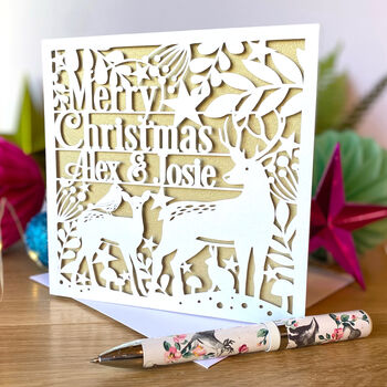 Personalised Merry Christmas Woodland Card, 2 of 2