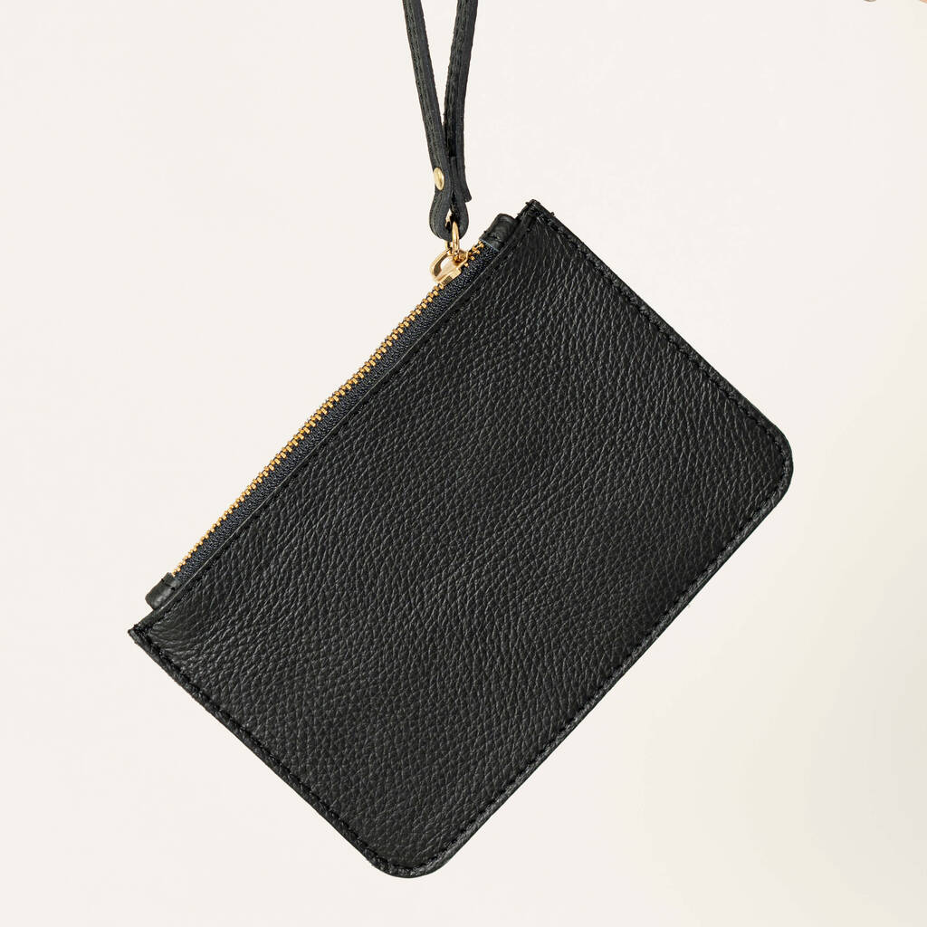 Black Leather Wristlet Clutch Bag, 1 of 6