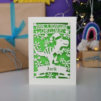 Personalised Papercut Dinosaur Christmas Card, 5 of 8