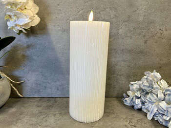 23cm White Ribbed LED Pillar Candle – Real Wax, 4 of 12