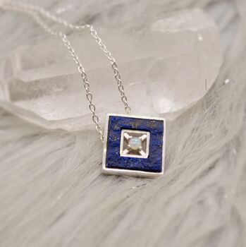 Lapis Lazuli And Opal 925 Silver Necklace Pendant, 5 of 9