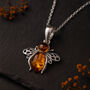 Personalised Sterling Silver Baltic Amber Bumble Bee Necklace, thumbnail 1 of 11