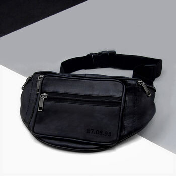 Personalised Black Leather Rfid Travel Bum Bag, 2 of 4