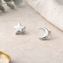 Sterling Silver Mini Star And Moon Stud Earrings, thumbnail 1 of 7