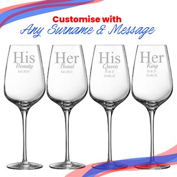 Personalised His And Her Wine Glasses Set, 4 of 6