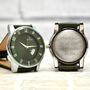 Personalised Men’s Green Leather Engraved Wrist Watch, thumbnail 1 of 6