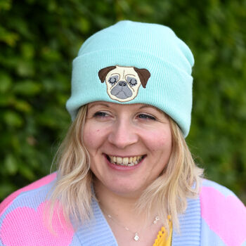 Cute Embroided Pug Beanie Hat, 6 of 7